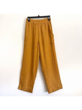 Odd Bird Kardes Wide Leg Loungewear Pants Cotton Gauze Yellow Marigold Size XS